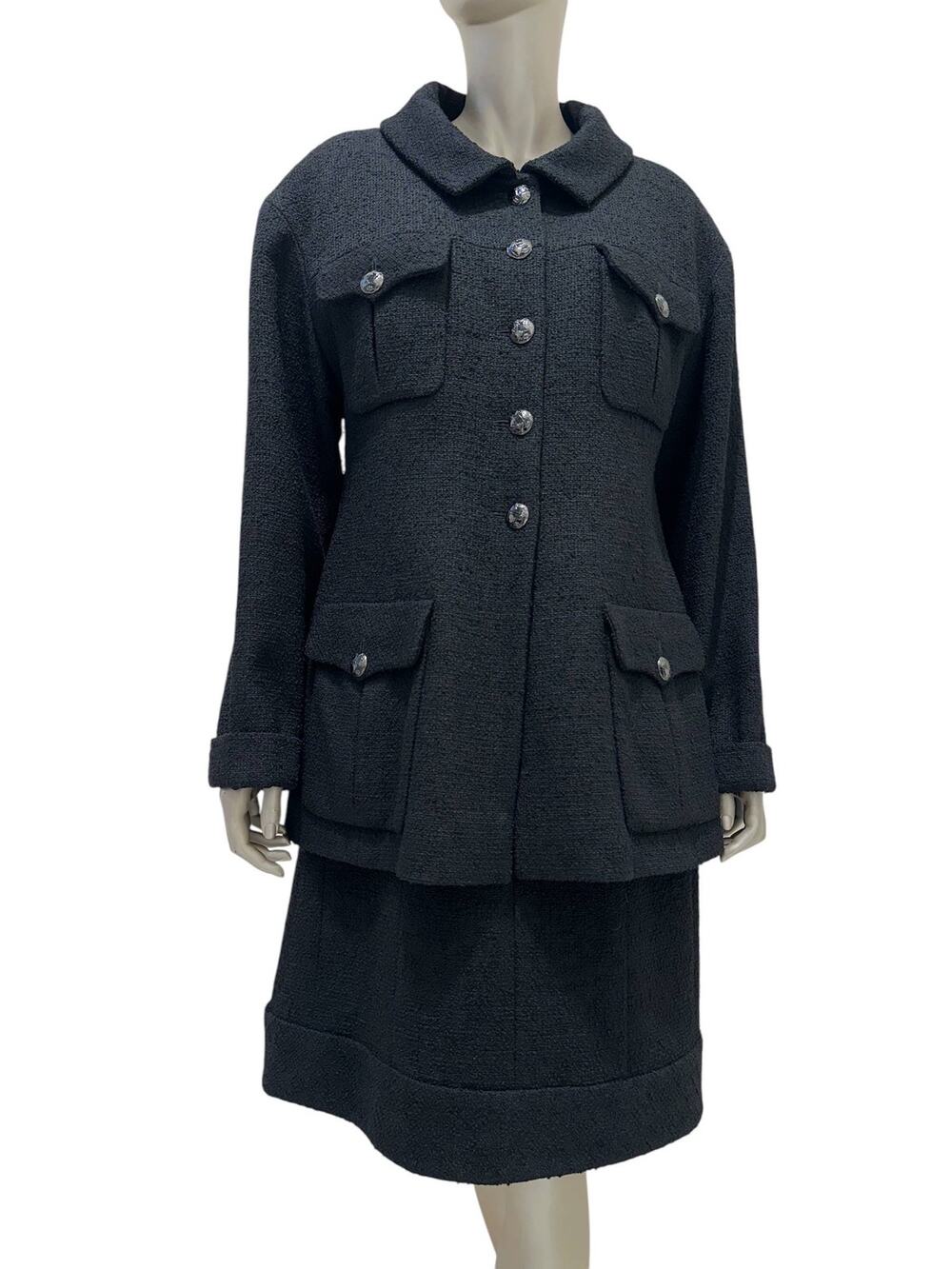 Chanel Black Bouclé Jacket & Dress Set - FR 48